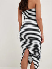 Women Bodycon Striped Strapless Off Shoulder Backless Tube Summer Split Knitted Party Vestidos
