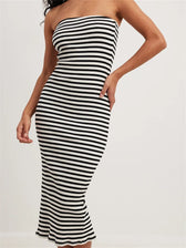 Women Bodycon Striped Strapless Off Shoulder Backless Tube Summer Split Knitted Party Vestidos