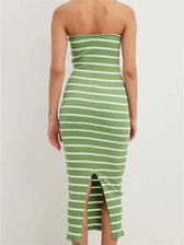 Women Bodycon Striped Strapless Off Shoulder Backless Tube Summer Split Knitted Party Vestidos