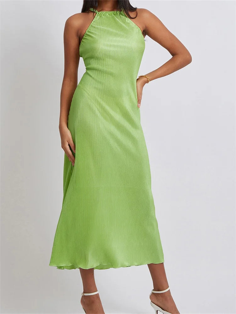 Women Cocktail Solid Color Halter Neck Sleeveless Off Shoulder Ruched Summer Evening Party Vestidos