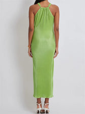 Women Cocktail Solid Color Halter Neck Sleeveless Off Shoulder Ruched Summer Evening Party Vestidos
