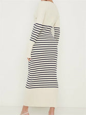Women Knitted Sleeve Deep V Neck Striped Slim Fit Spring Autumn Female Vestidos Streetwear