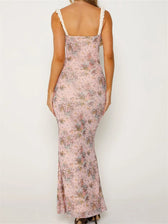 Women Sleeveless V-neck Backless Floral Print Patchwork Summer Cocktail Party Female Vestidos
