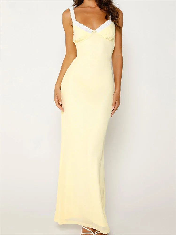 Floral V-Neck Lace Trim Ruffle Strap Mermaid Maxi Dress 4