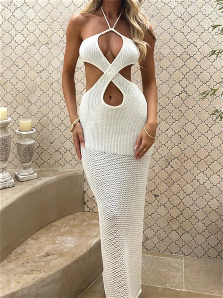 Backless Off-the-Shoulder Halter-Neck Dress