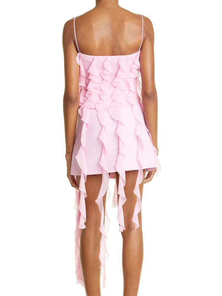Irregular Hem Ruffle Mini Dress
