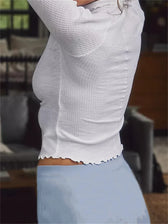 Slim Fit Solid Color Long Sleeve High Neck Casual T-Shirts White / S
