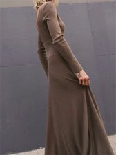 Women Fall Square Neck Sleeve Knitted Pleated Fashion Holiday Vestido