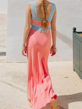 Women Summer Beach Lace Patchwork Sleeveless Tank Backless Sexy Ladies V-neck Female Vestidos