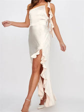 Women Summer Evening Sleeveless Strap Backless Off Shoulder High Split Ruffles Party Female Vestidos