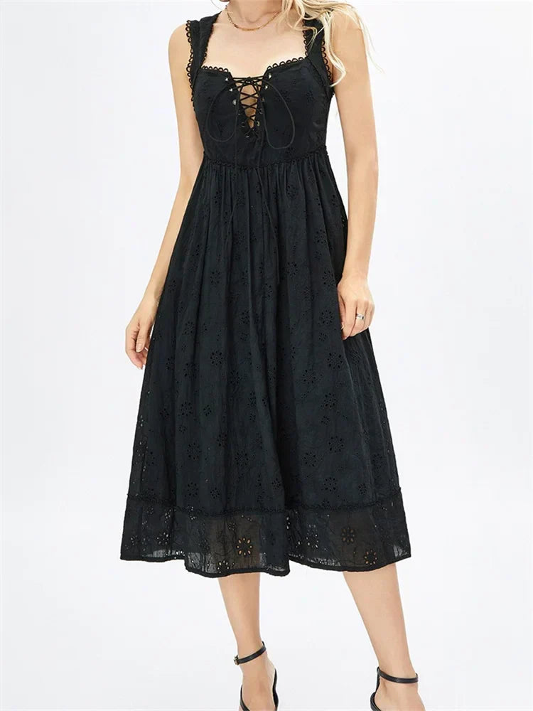 Backless Lace Floral Midi Dress