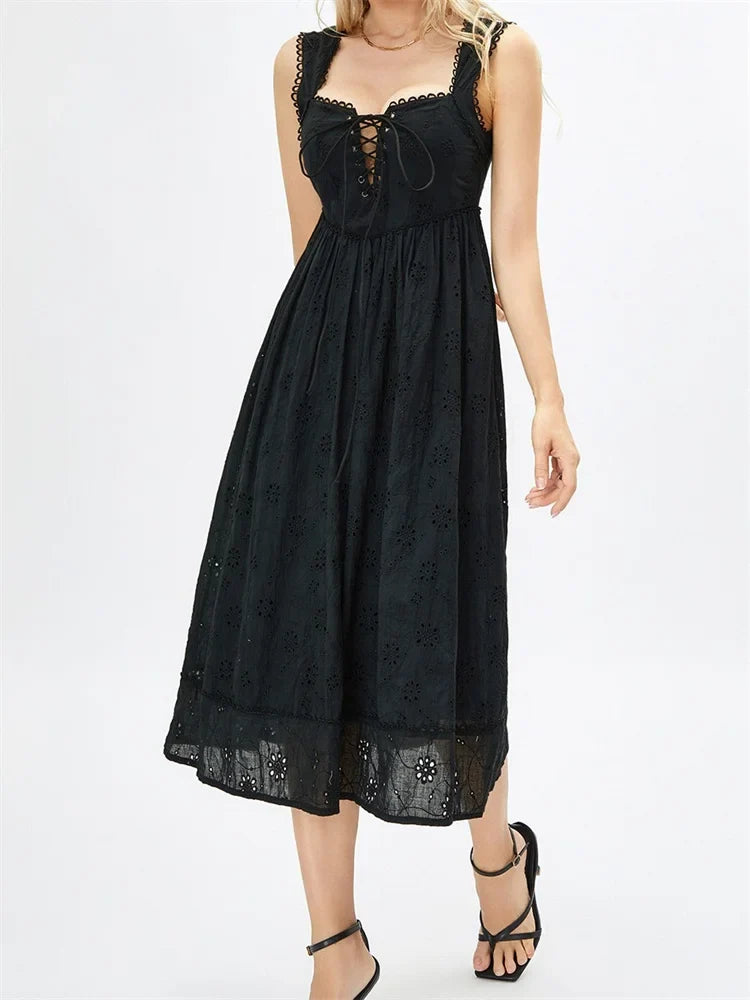 Backless Lace Floral Midi Dress