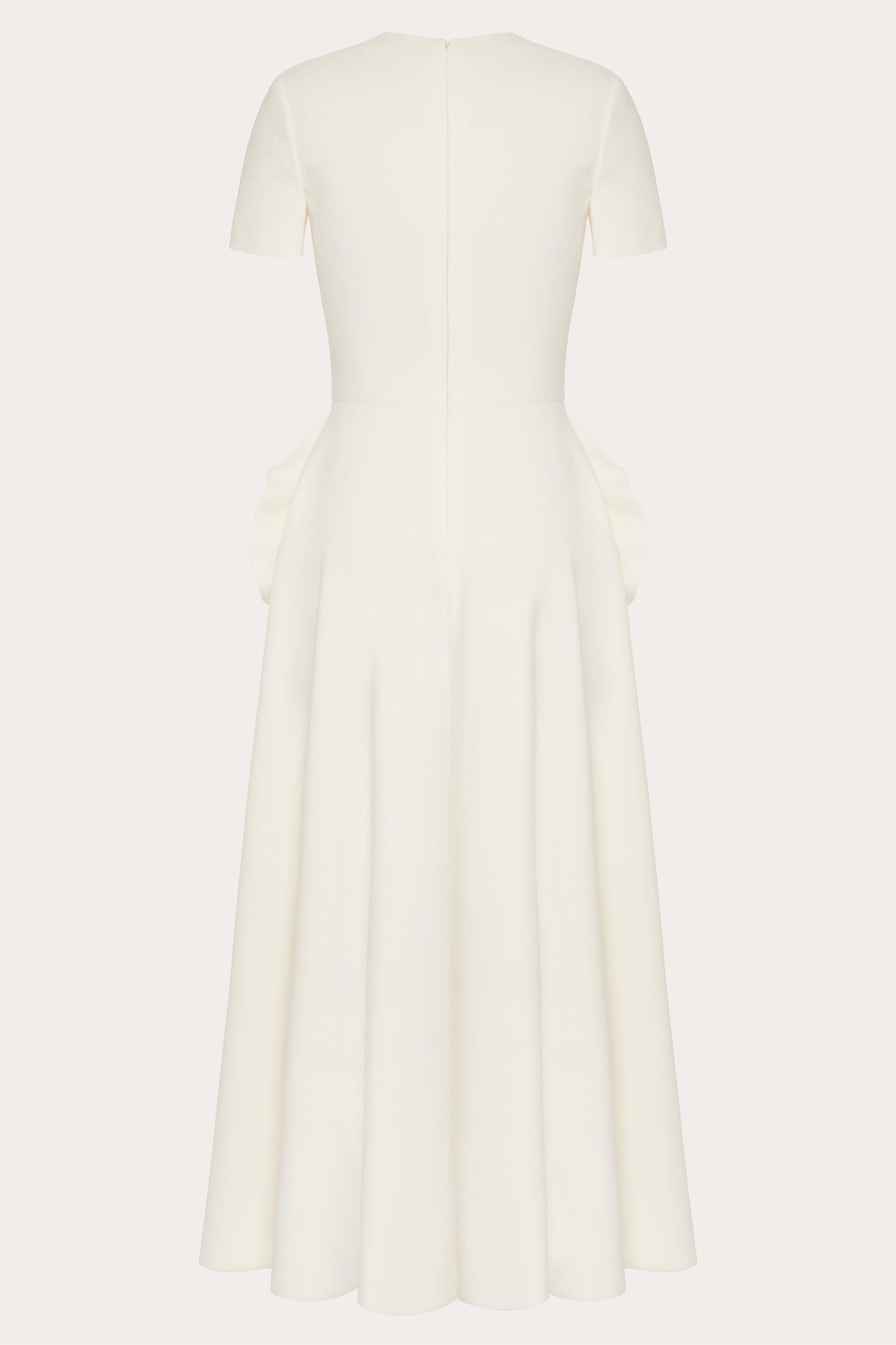 Micaela Minimalist Short Sleeved Midi Dress with Flower Statement Occasion Edit