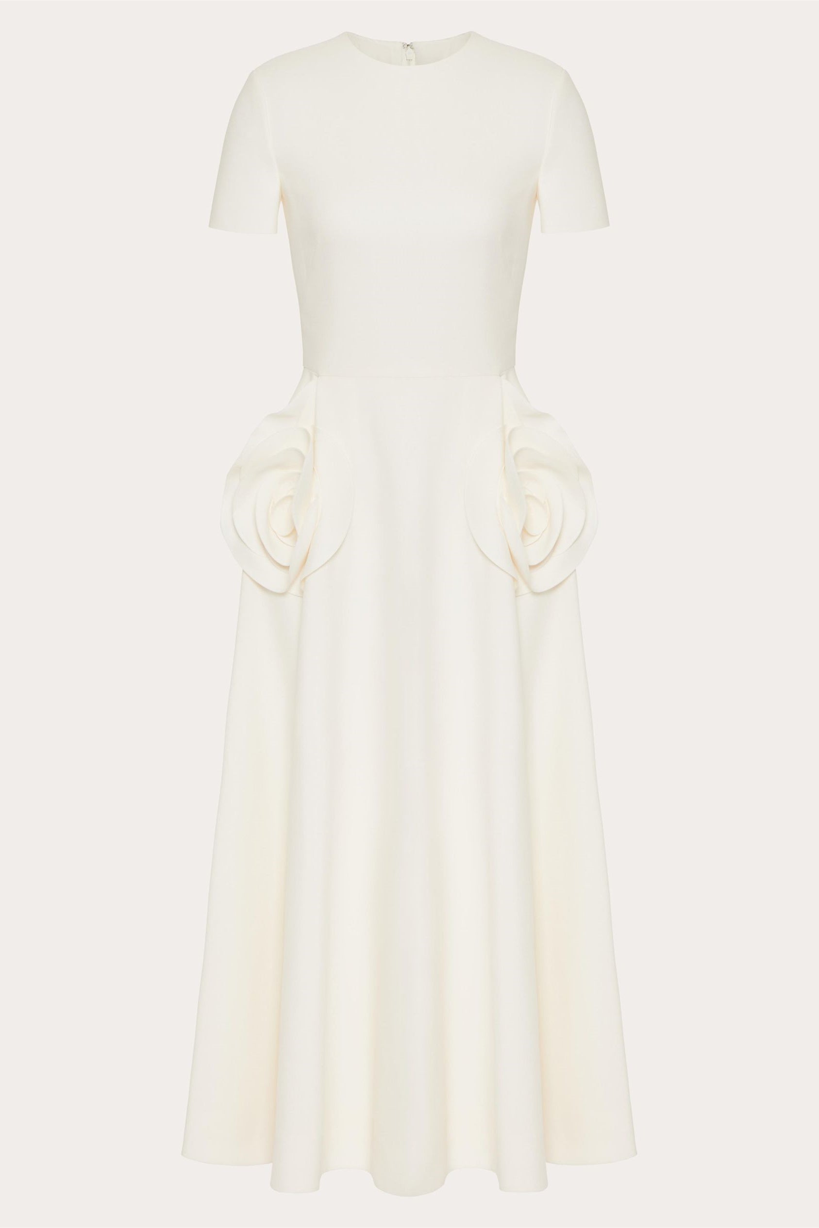 Micaela Minimalist Short Sleeved Midi Dress with Flower Statement Occasion Edit