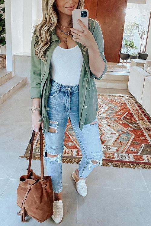 Pockets Drawstring Hoodie Jackets