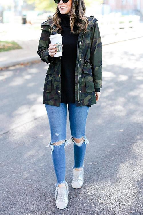 Pockets Drawstring Hoodie Jackets