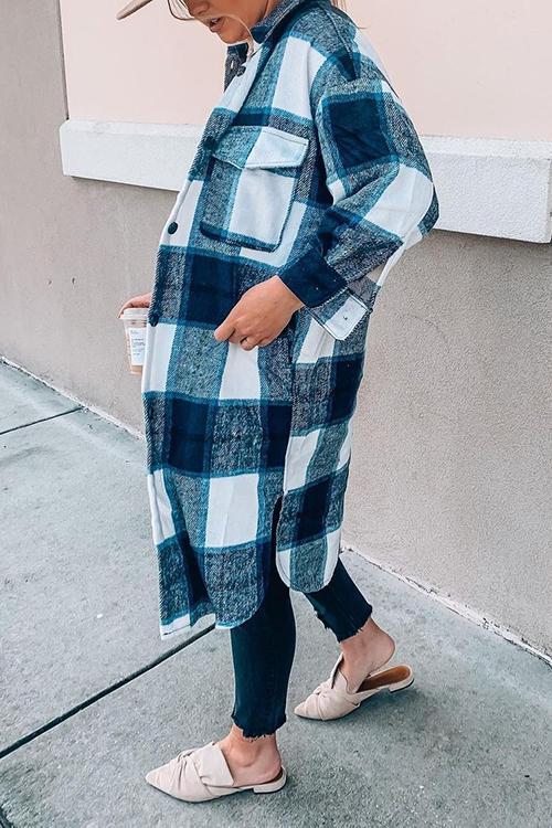 Single Breasted Plaid Long Coat