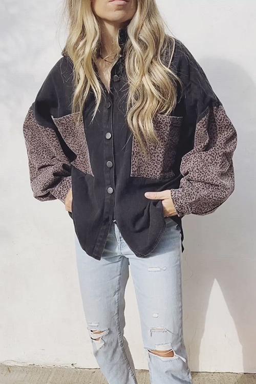Leopard Patchwork Button Pockes Jackets