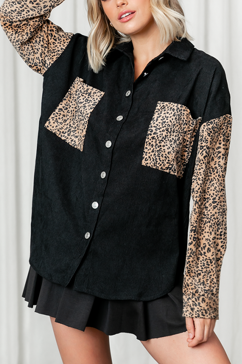 Leopard Patchwork Button Pockes Jackets