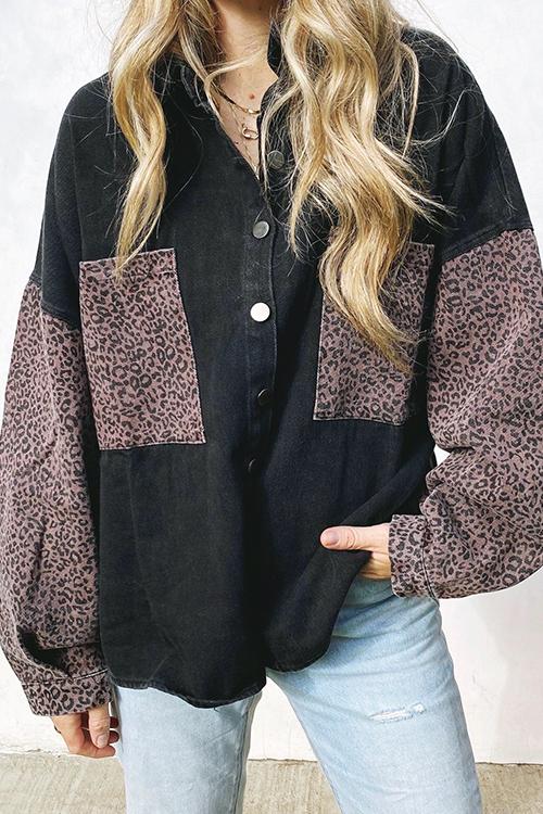 Leopard Patchwork Button Pockes Jackets