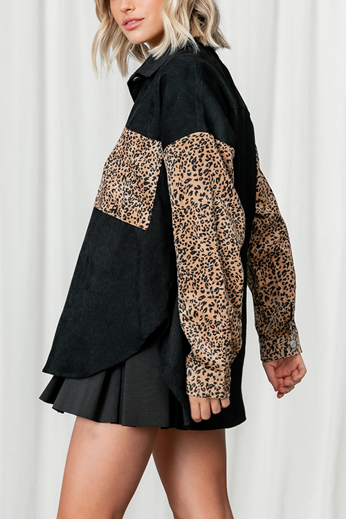 Leopard Patchwork Button Pockes Jackets