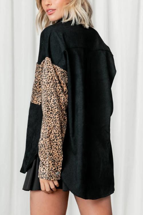 Leopard Patchwork Button Pockes Jackets