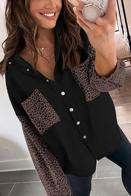 Leopard Patchwork Button Pockes Jackets