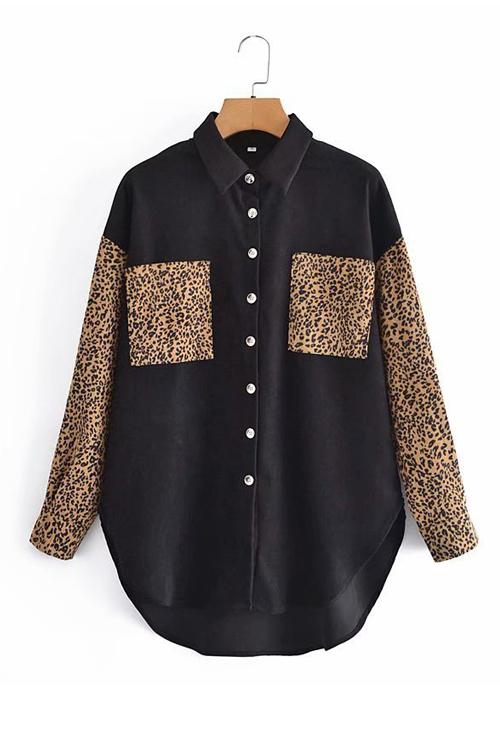Leopard Patchwork Button Pockes Jackets