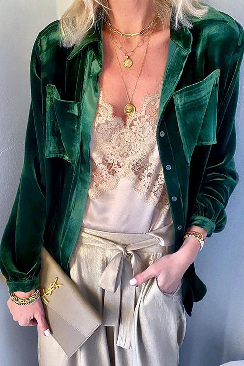 Velvet Pockets Button Shirt Coat