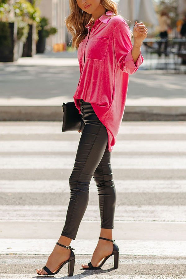 Velvet Pockets Button Shirt Coat