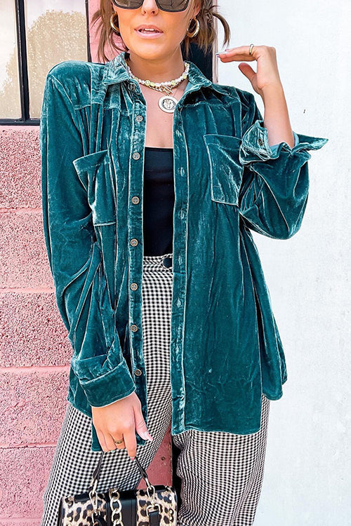 Velvet Pockets Button Shirt Coat