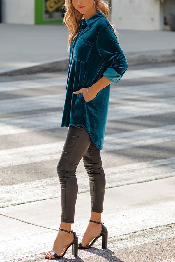 Velvet Pockets Button Shirt Coat