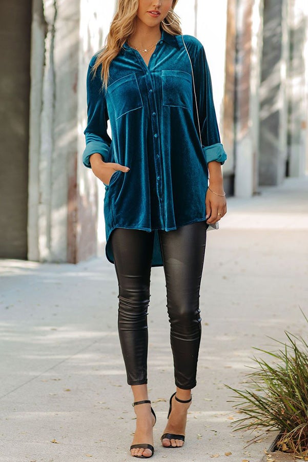 Velvet Pockets Button Shirt Coat
