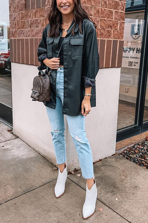 PU Long Sleeve Button Jackets