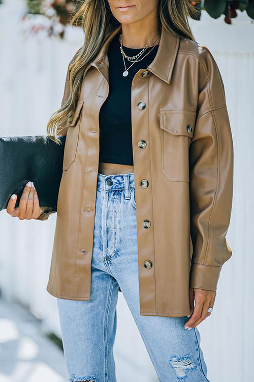 PU Long Sleeve Button Jackets