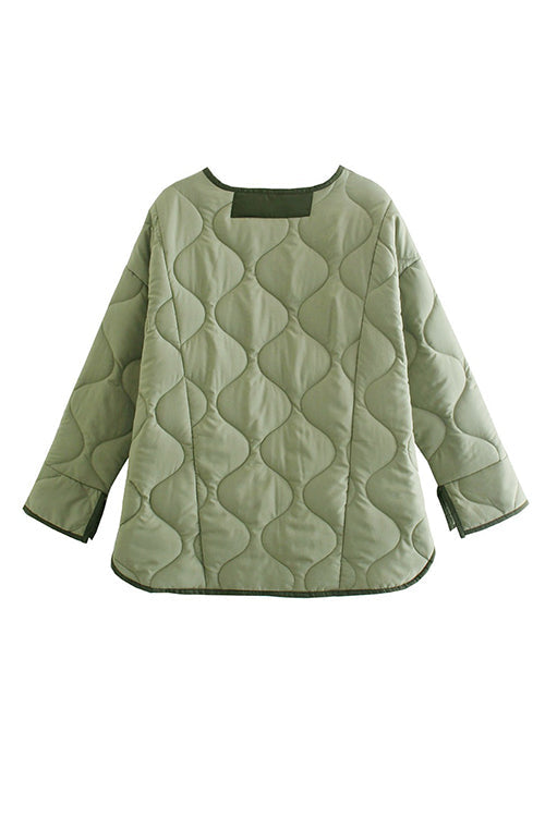 Quilted Pockets O Neck Jacket