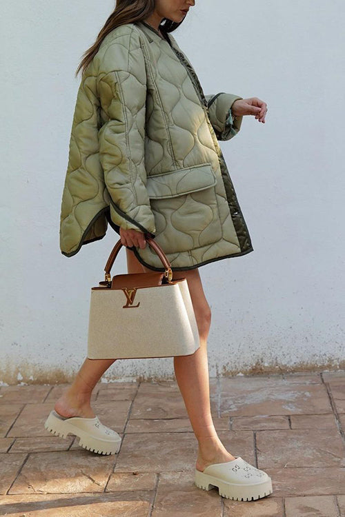 Quilted Pockets O Neck Jacket