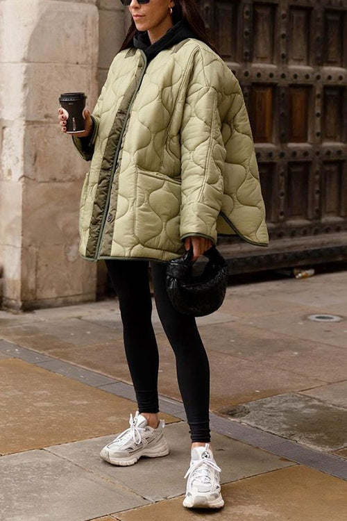 Quilted Pockets O Neck Jacket