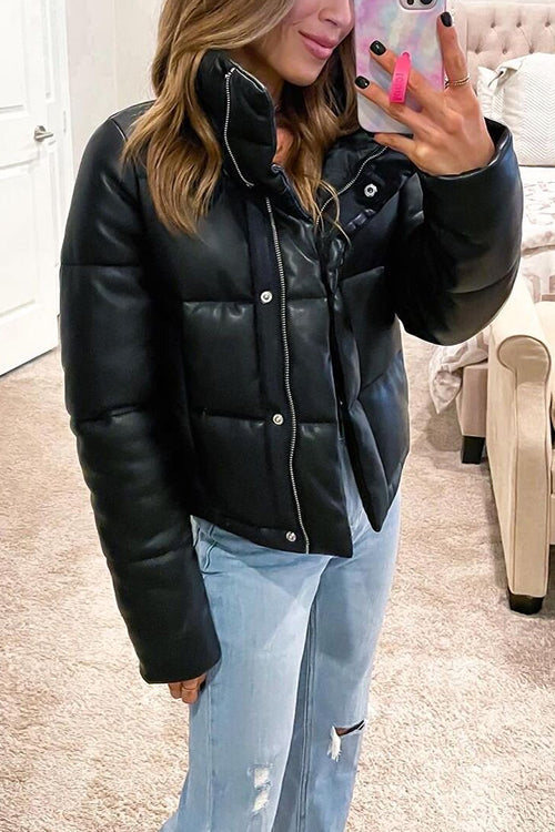 Faux Leather Puffer Jacket
