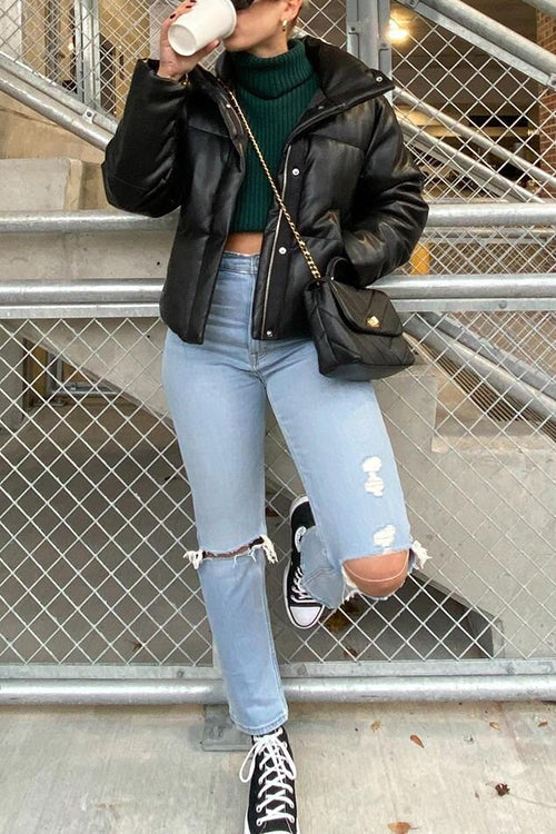 Faux Leather Puffer Jacket