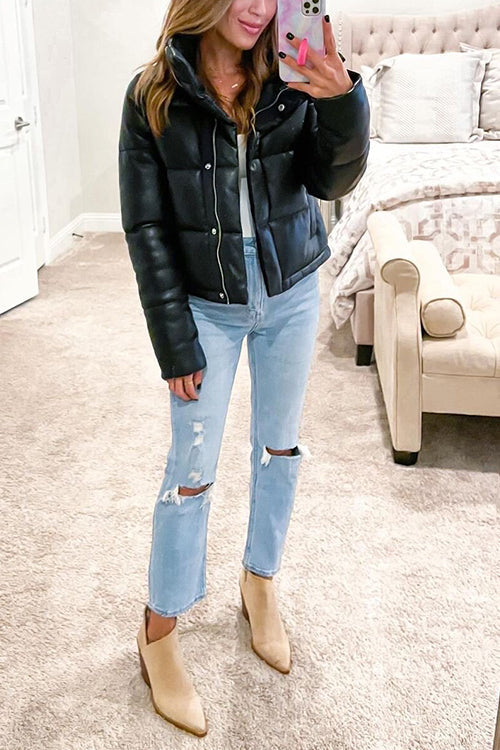 Faux Leather Puffer Jacket