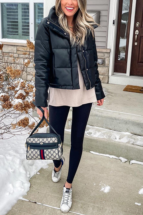 Faux Leather Puffer Jacket