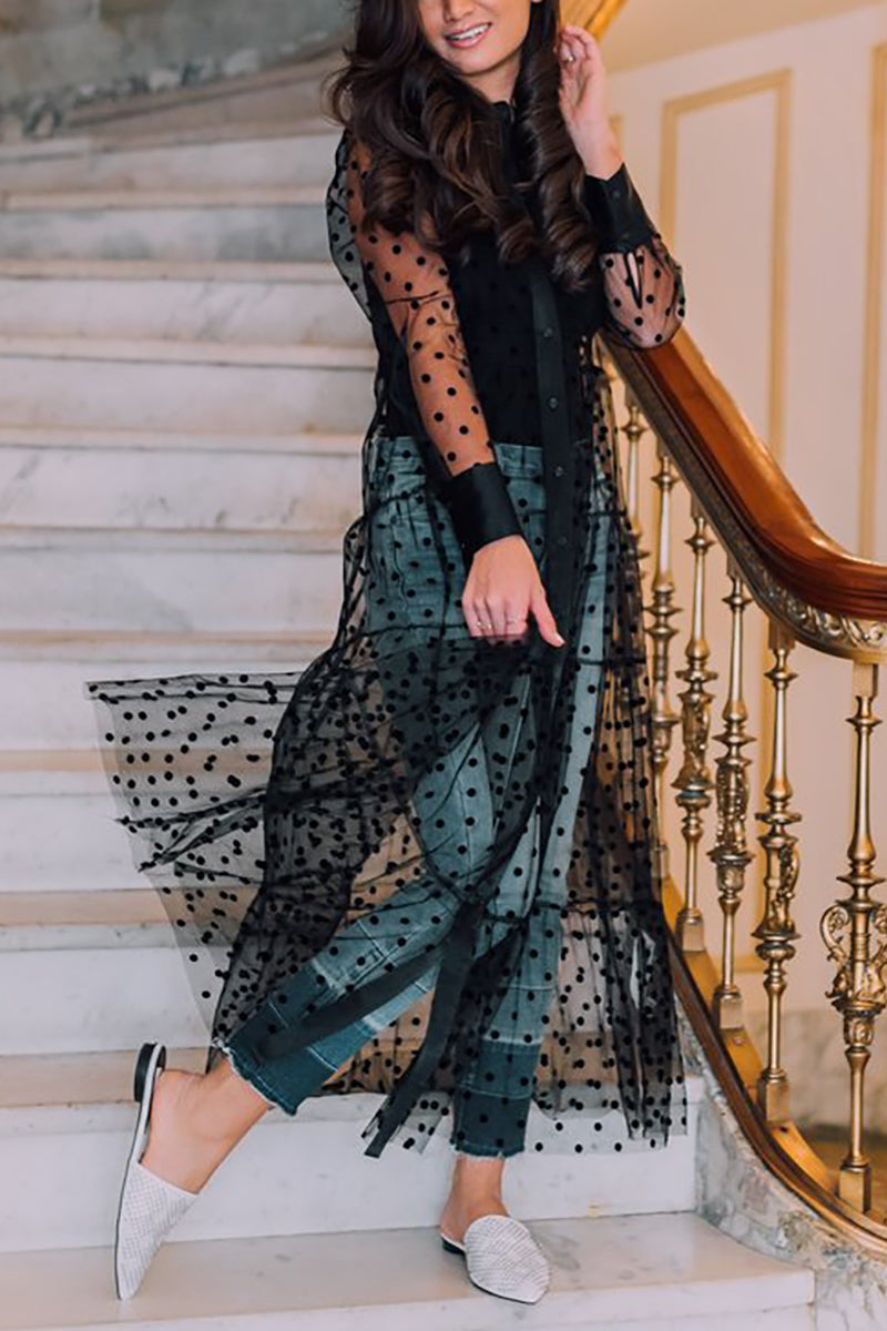 Mesh Polka Dot Shirt Maxi Dress