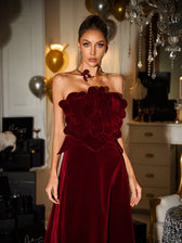 Strapless Flower Velvet Maxi Dress - View 3