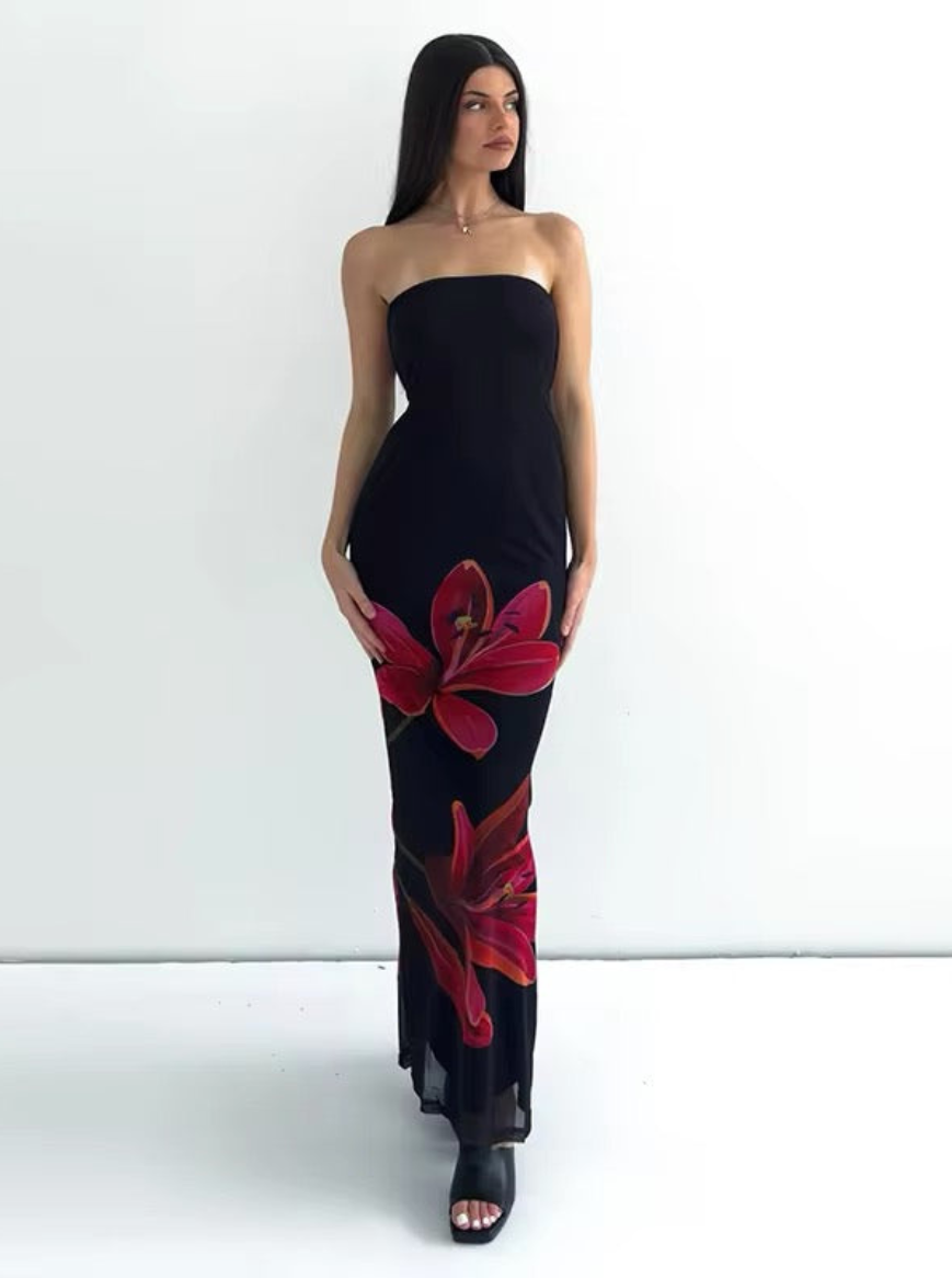 Strapless Floral Print Bodycon Maxi Dress 2