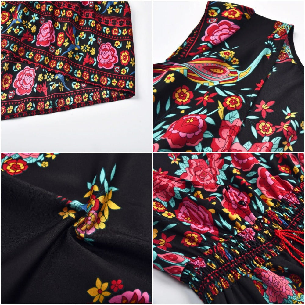 Floral V-Neck Short Sleeve Wrap High Low Midi Dress 10