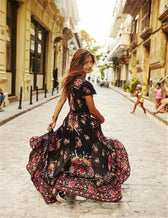Floral V-Neck Short Sleeve Wrap High Low Midi Dress 3