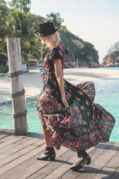 Floral V-Neck Short Sleeve Wrap High Low Midi Dress 5