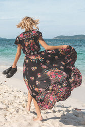 Floral V-Neck Short Sleeve Wrap High Low Midi Dress 7