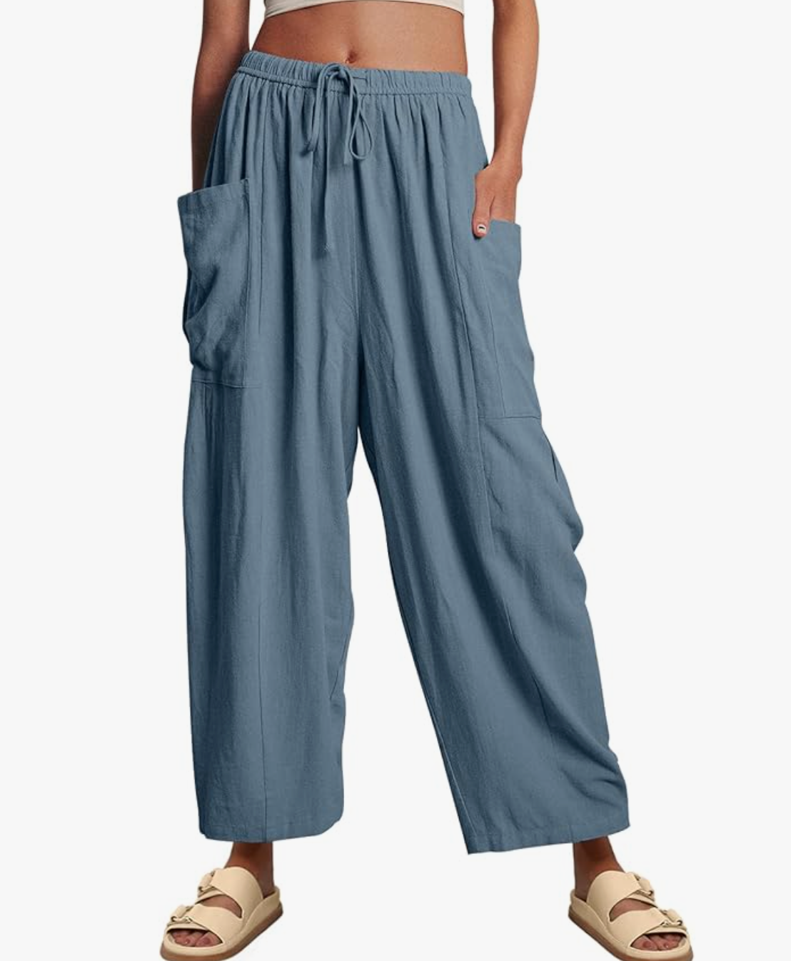 High Waist Drawstring Wide Leg Cropped Pants